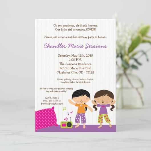 5x7女の子の眠りは誕生日のパーティの招待状を構成します 招待状 (スタンド正面)