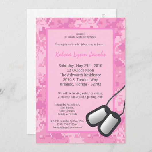 5x7女の子の軍隊の迷彩柄ACU Prinの誕生日の招待状 招待状 (正面/裏面)