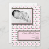 5x7女の子のPink Fleur De李Photoの誕生の発表 案内状 (正面/裏面)