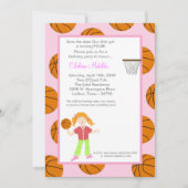 5x7女の子はバスケットの球のベビーシャワーの招待状を遊ばします セーブザデート (正面)