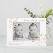 5x7女の子は蝶写真の誕生の発表を結び付けます 案内状 (スタンド正面)