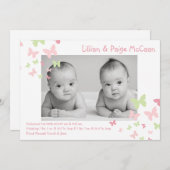 5x7女の子は蝶写真の誕生の発表を結び付けます 案内状 (正面/裏面)