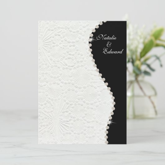 5x7婚約の白黒ヴィンテージパターン 招待状 (スタンド正面)