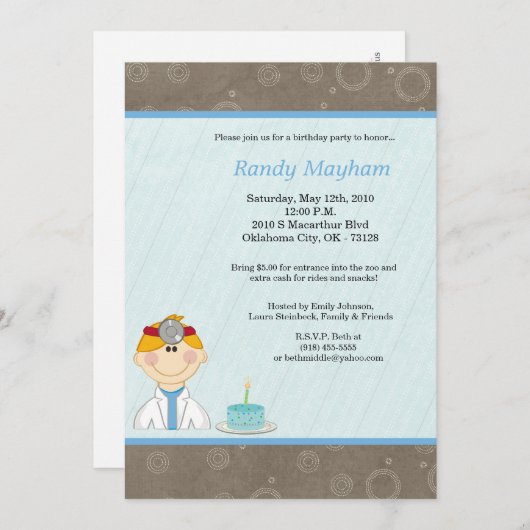 5x7子供の男の子の博士Birthdayのパーティの招待状 招待状 (正面/裏面)