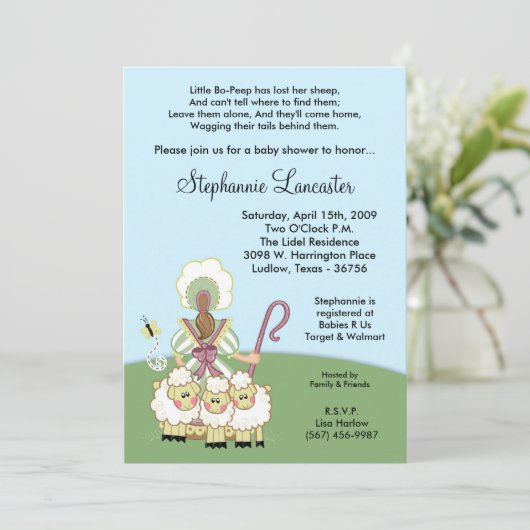 5x7小さいBoは招待状子供部屋のベビーシャワーののぞきます 招待状 (スタンド正面)