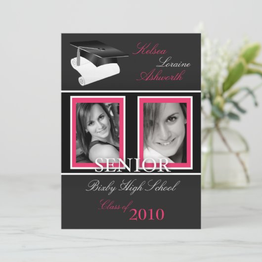 5x7帽子及び免状の写真の卒業の発表 案内状 (スタンド正面)