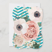 5x7幾何学的バラ山形ティール（緑がかった色）結婚式招待状 招待状 (裏面)