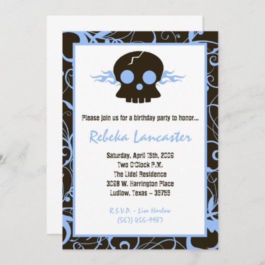 5x7招待状-パンクスカルRoc誕生日招待状 招待状 (正面/裏面)