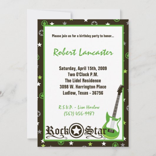 5x7招待状- Boy Rock Star誕生日招待状 招待状 (正面)