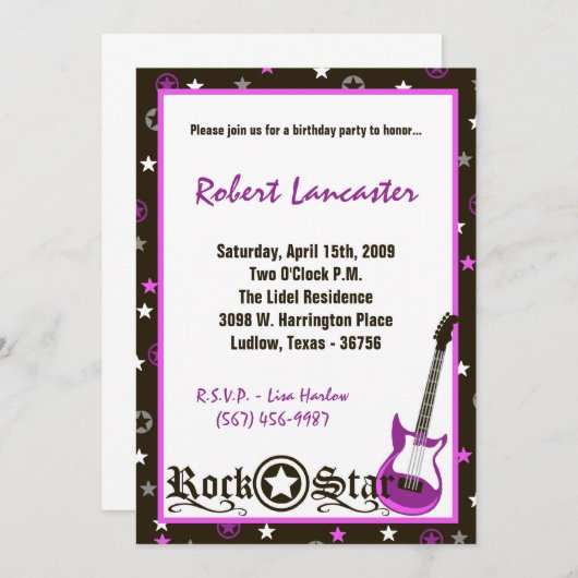 5x7招待状- Grilsロックスター誕生日招待状 招待状 (正面/裏面)
