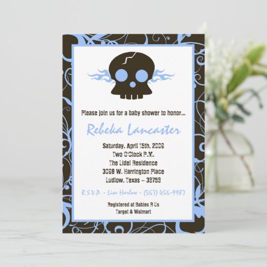 5x7招待-パンクのスカルのロックのベビーシャワーの招待状 招待状 (スタンド正面)