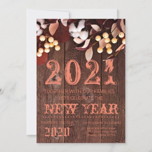 5x7新年イブ招待状コットンブランチon Dar 招待状 (正面)