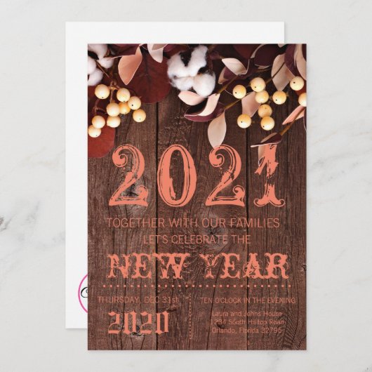 5x7新年イブ招待状コットンブランチon Dar 招待状 (正面/裏面)