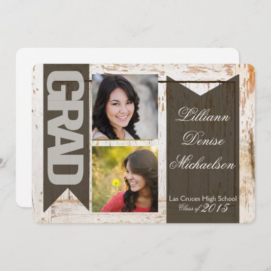 5x7旧ホワイトバーンウッドウェザシニアアナウンスメント 案内状 (正面/裏面)