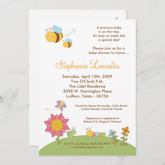 5x7春の昆虫の花のベビーシャワーの招待状 招待状 (正面/裏面)