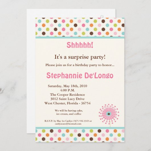 5x7春の時間の花の誕生日パーティー招待状 招待状 (正面/裏面)