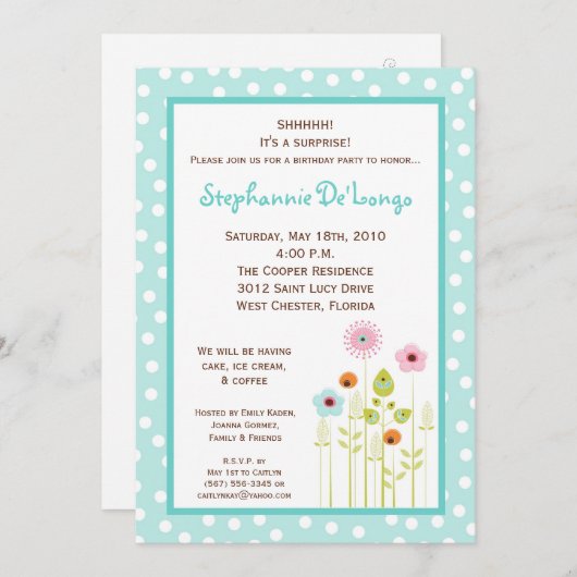 5x7春の花の誕生日パーティーの招待状 招待状 (正面/裏面)