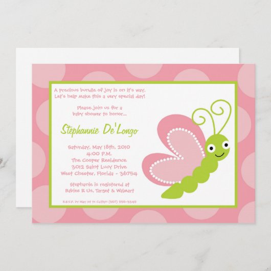 5x7春は昆虫のベビーシャワーの招待状を煩わせます 招待状 (正面/裏面)