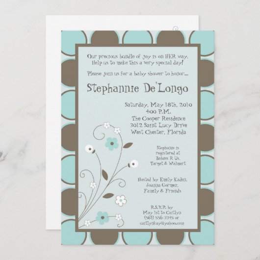 5x7春タイムブルーフラワーベビーシャワー招待状 招待状 (正面/裏面)