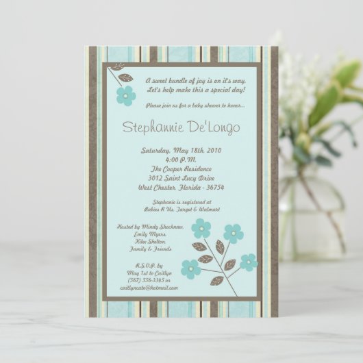 5x7春タイムブルーフラワーベビーシャワー招待状 招待状 (スタンド正面)