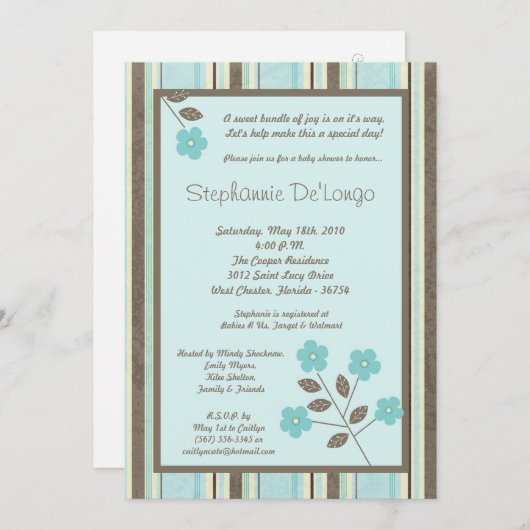 5x7春タイムブルーフラワーベビーシャワー招待状 招待状 (正面/裏面)