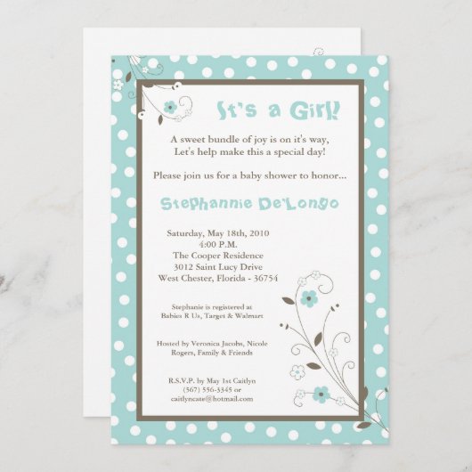 5x7春タイムブルーフラワーベビーシャワー招待状 招待状 (正面/裏面)