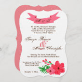 5x7春ハイビスカスフラワーハワ結婚式招待状 招待状 (正面/裏面)