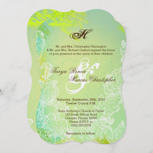 5x7春ハイビスカスフラワー結婚式招待状 招待状 (正面/裏面)