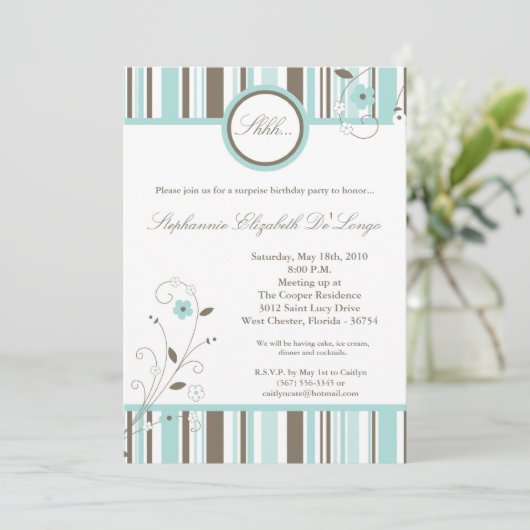 5x7春ブルーフラワーバースデーパーティーの招待 招待状 (スタンド正面)