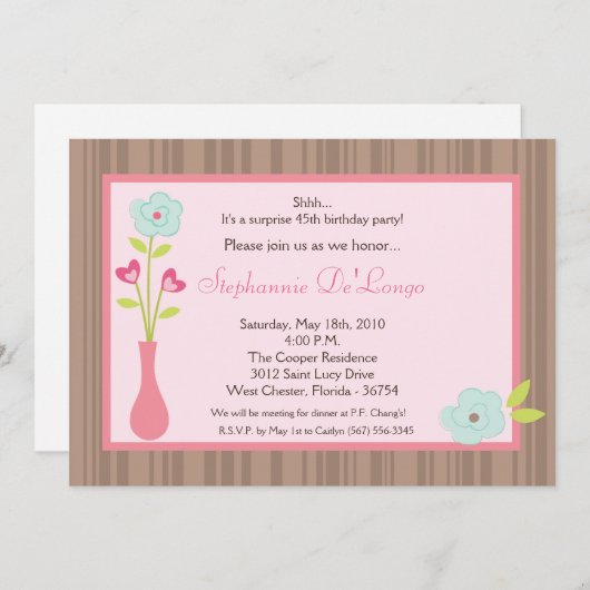 5x7春花瓶誕生日パーティーへの招待 招待状 (正面/裏面)