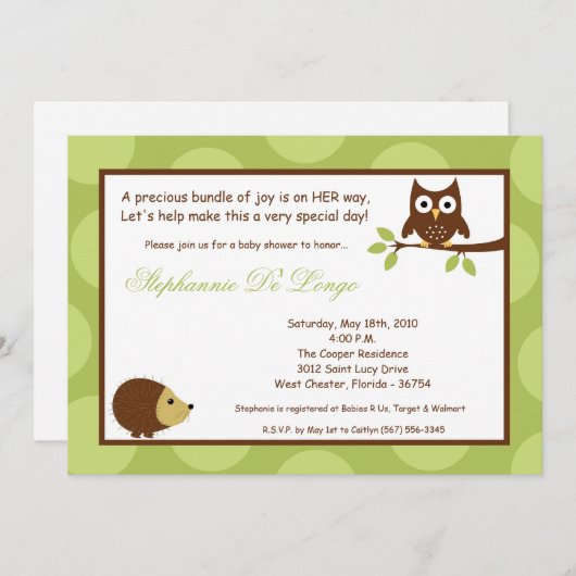5x7森林森林フクロウのベビーシャワーの招待状 招待状 (正面/裏面)