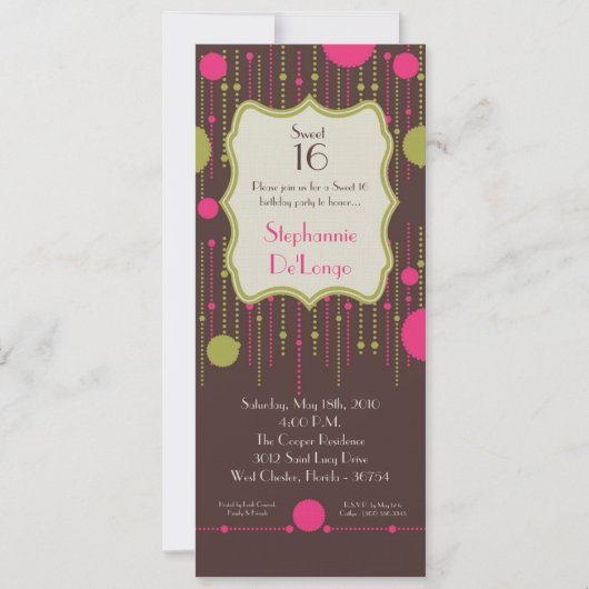 5x7水玉模様華美スイート16誕生日招待状 招待状 (正面)