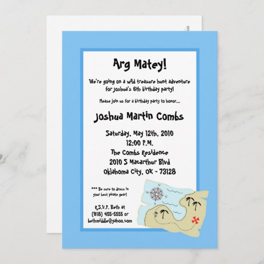 5x7海賊宝捜しの誕生日のパーティの招待状 招待状 (正面/裏面)