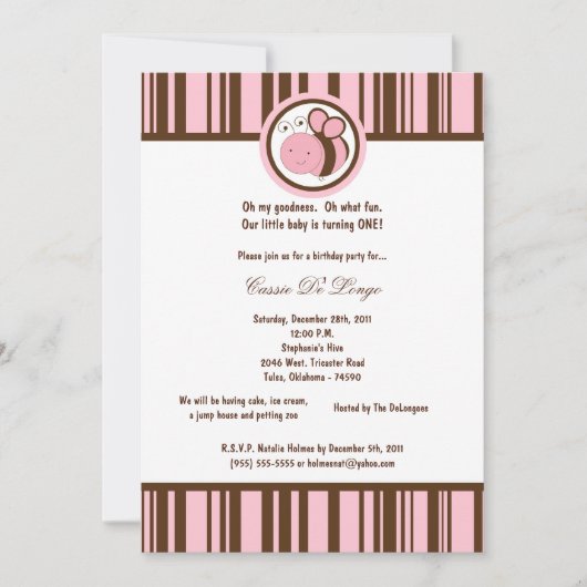 5x7淡いピンクののまわりに誕生パーティー招待状 招待状 (正面)