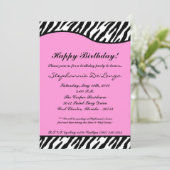 5x7淡いピンクのゼブラ誕生日パーティーの招待 招待状 (スタンド正面)