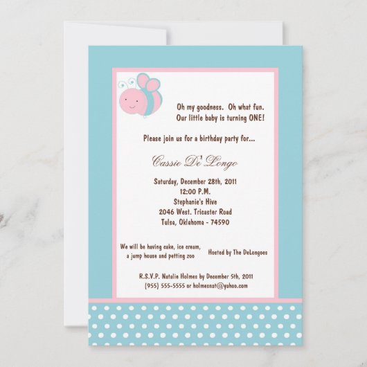 5x7淡いブルーののまわりにの誕生会の招待 招待状 (正面)