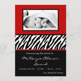 5x7深紅のシマウマの写真の誕生の発表 案内状