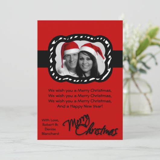 5x7深紅の黒バンド写真のクリスマスカード シーズンカード (スタンド正面)
