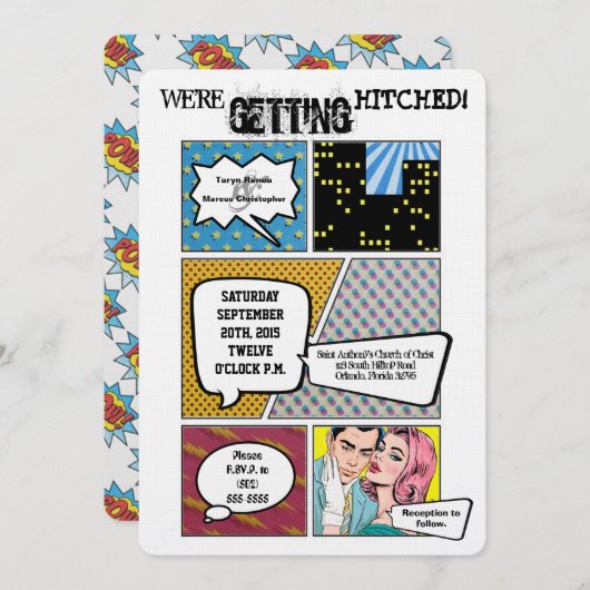 5x7漫画ストリップブックアポップ・アートのートCo結婚式招待状 招待状 (正面/裏面)