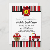 5x7火犬の普通消防車の誕生日のパーティの招待状 招待状 (正面/裏面)