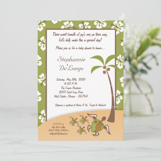 5x7熱帯タートルマママトリプレットシャワー招待状 招待状 (スタンド正面)