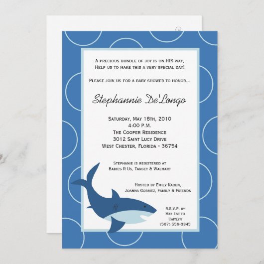 5x7熱帯ハワイの鮫のベビーシャワーの招待状 招待状 (正面/裏面)