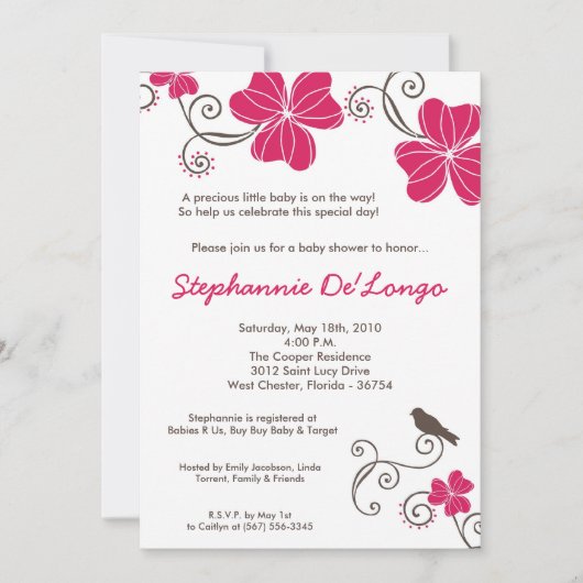 5x7熱帯ルアウ(ハワイ式宴会)の花のベビーシャワーの招待状 招待状 (正面)