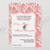 5x7珊瑚のオレンジダマスク織のレースの結婚式招待状 招待状 (正面/裏面)