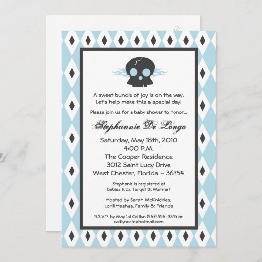 5x7男の子のパンクロックのスカルEMOのベビーシャワーの招待状 招待状 (正面/裏面)