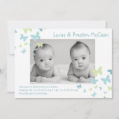 5x7男の子は蝶写真の誕生の発表を結び付けます 案内状 (正面)