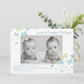 5x7男の子は蝶写真の誕生の発表を結び付けます 案内状 (スタンド正面)