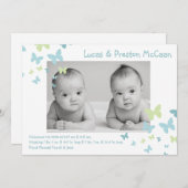 5x7男の子は蝶写真の誕生の発表を結び付けます 案内状 (正面/裏面)