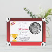 5x7男の子スポーツサッカーボール赤ちゃんシャワー招待状 セーブザデート (スタンド正面)