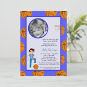 5x7男の子スポーツバスケットボールベビーシャワー招待状 セーブザデート (スタンド正面)